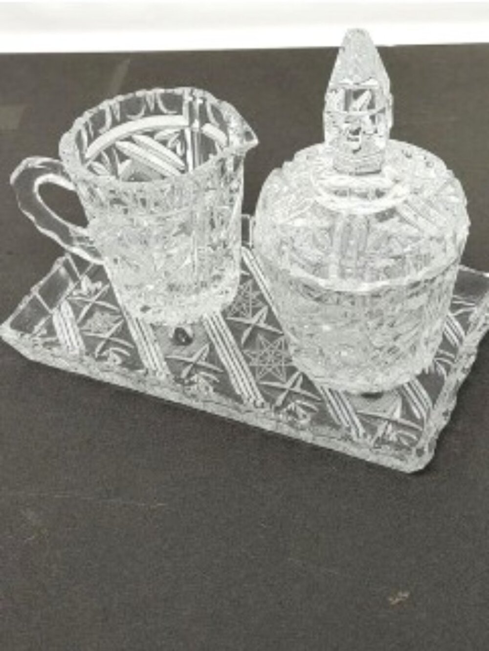 Vintage Heavy Lead Crystal Creamer & Sugar Set with Matching Tray, 1950s/60s